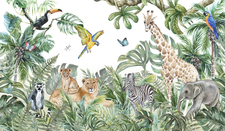 Fresque murale panoramique animaux de la savane - Kam et Léon