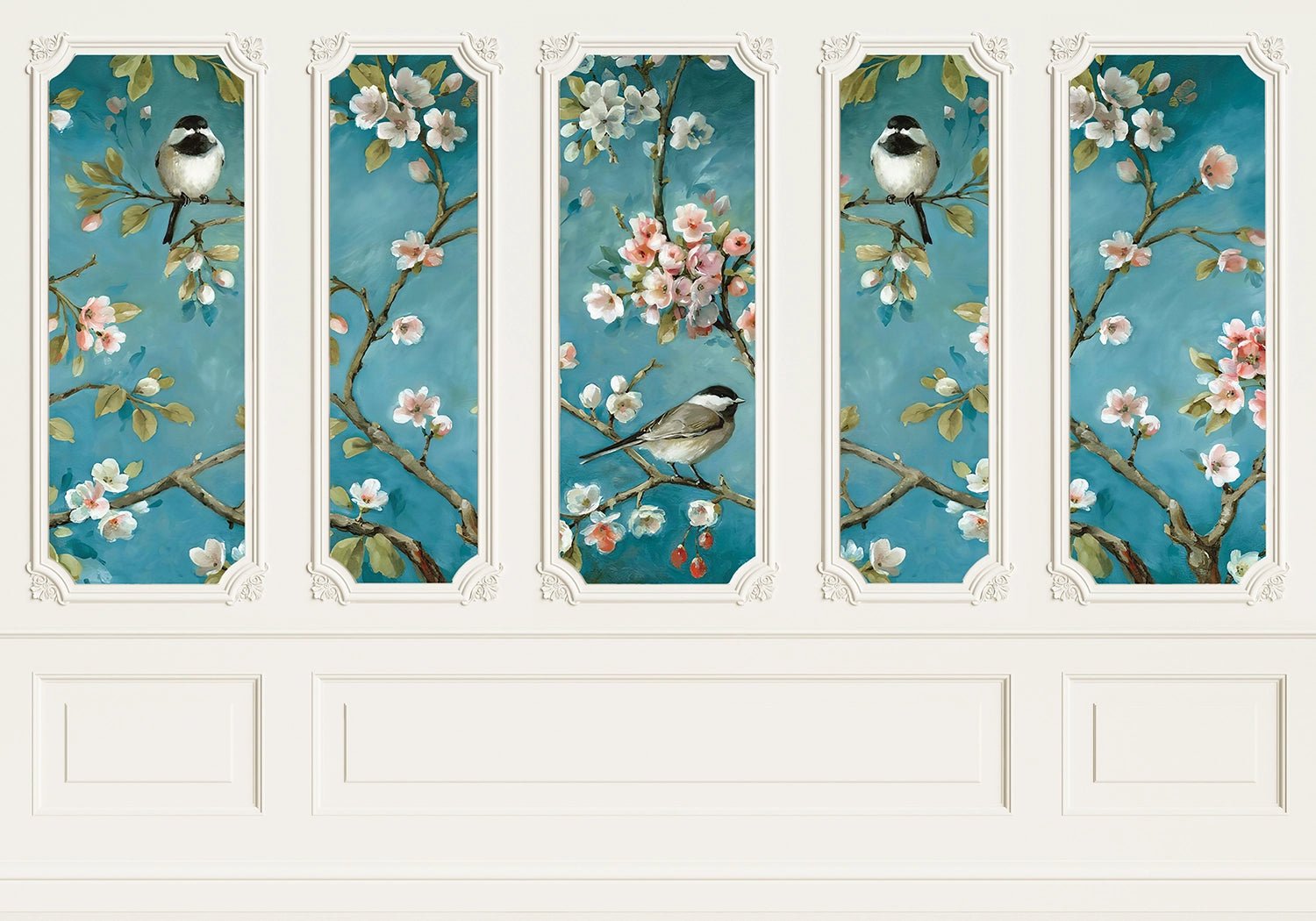 Papel pintado con molduras de flores de cerezo